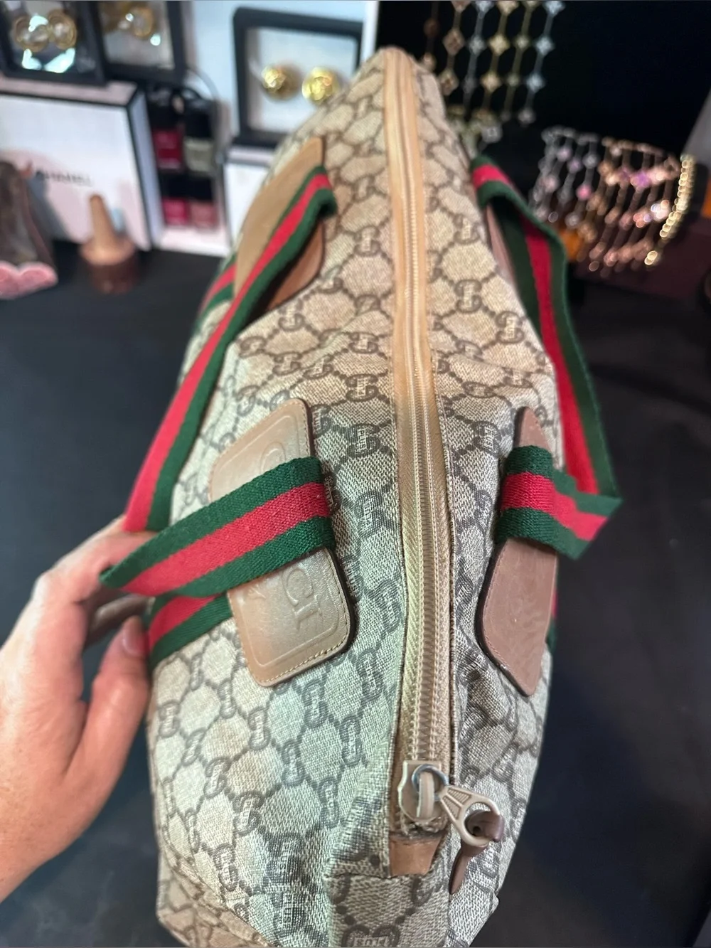 Vintage Gucci Plus GG Monogram Coated Canvas Travel Tote/Duffel Bag